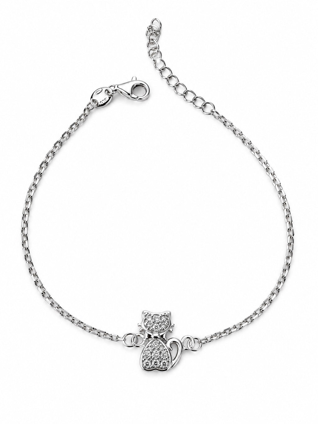 Bracciale gatto con zirconi in Argento 925 su sfondo bianco