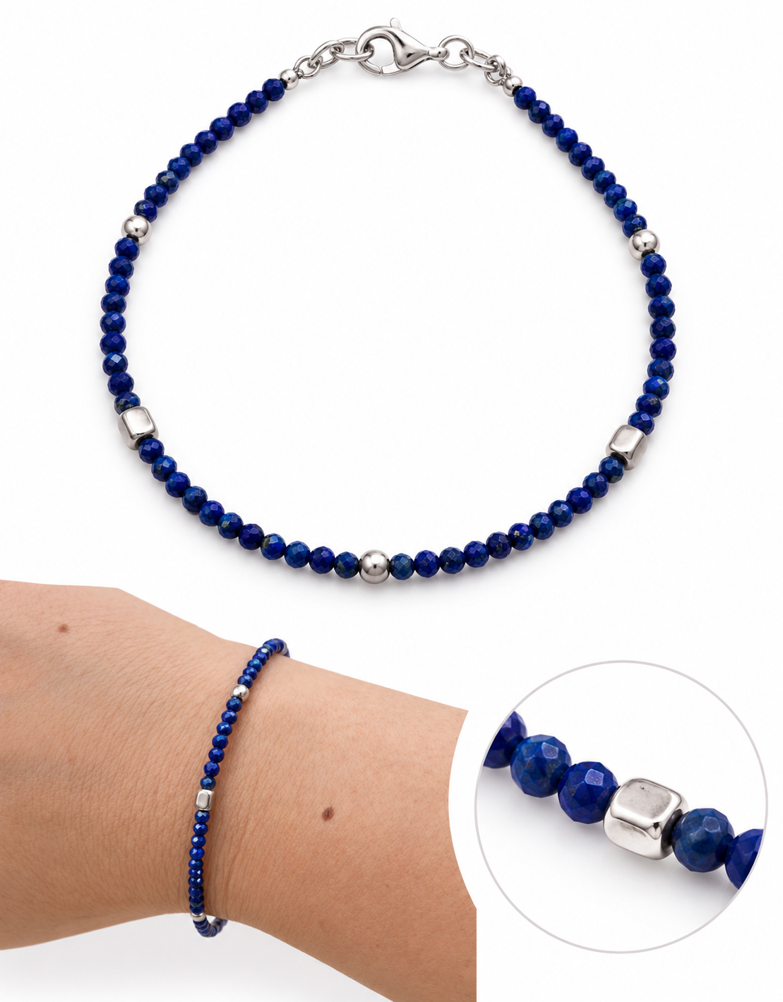 Bracciale in lapislazzuli naturali e argento 925