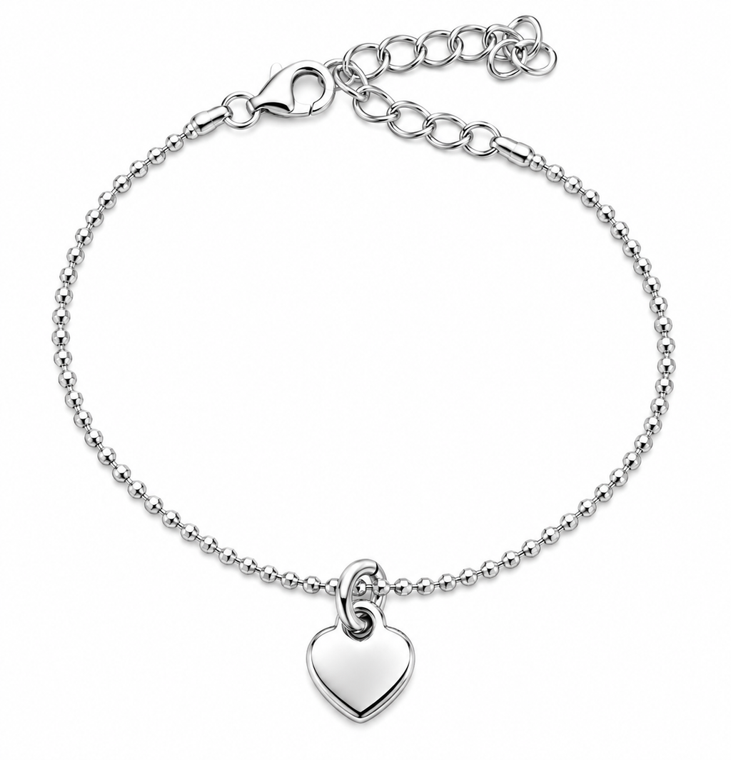 Bracciale pallini con cuoricino in Argento 925 su sfondo bianco