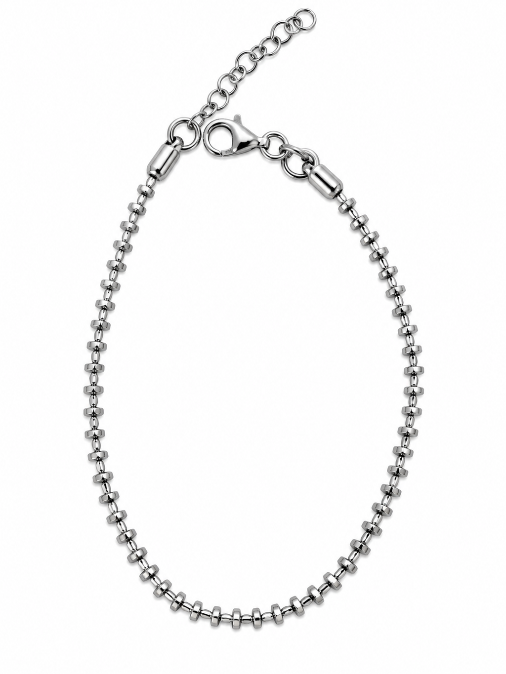 Bracciale rondelle e catena in Argento 925 con chiusura e allungo