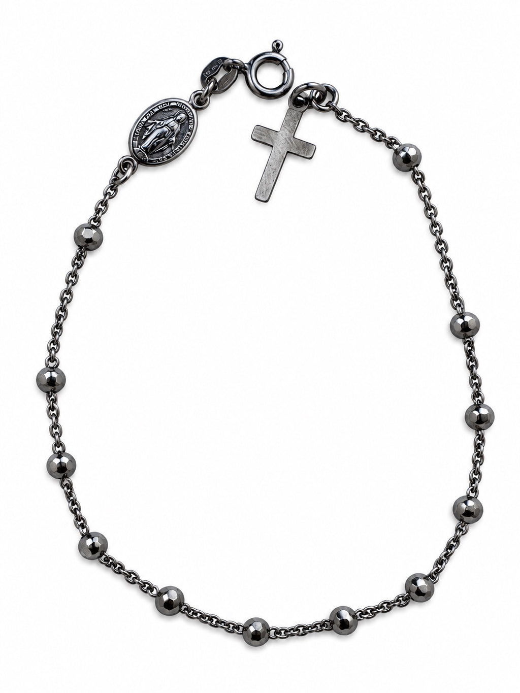 Bracciale rosario catena in Argento 925 brunito con croce e medaglietta