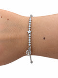 Bracciale catena e tennis centrale con stella e albero della vita in Argento 925 indossato al polso