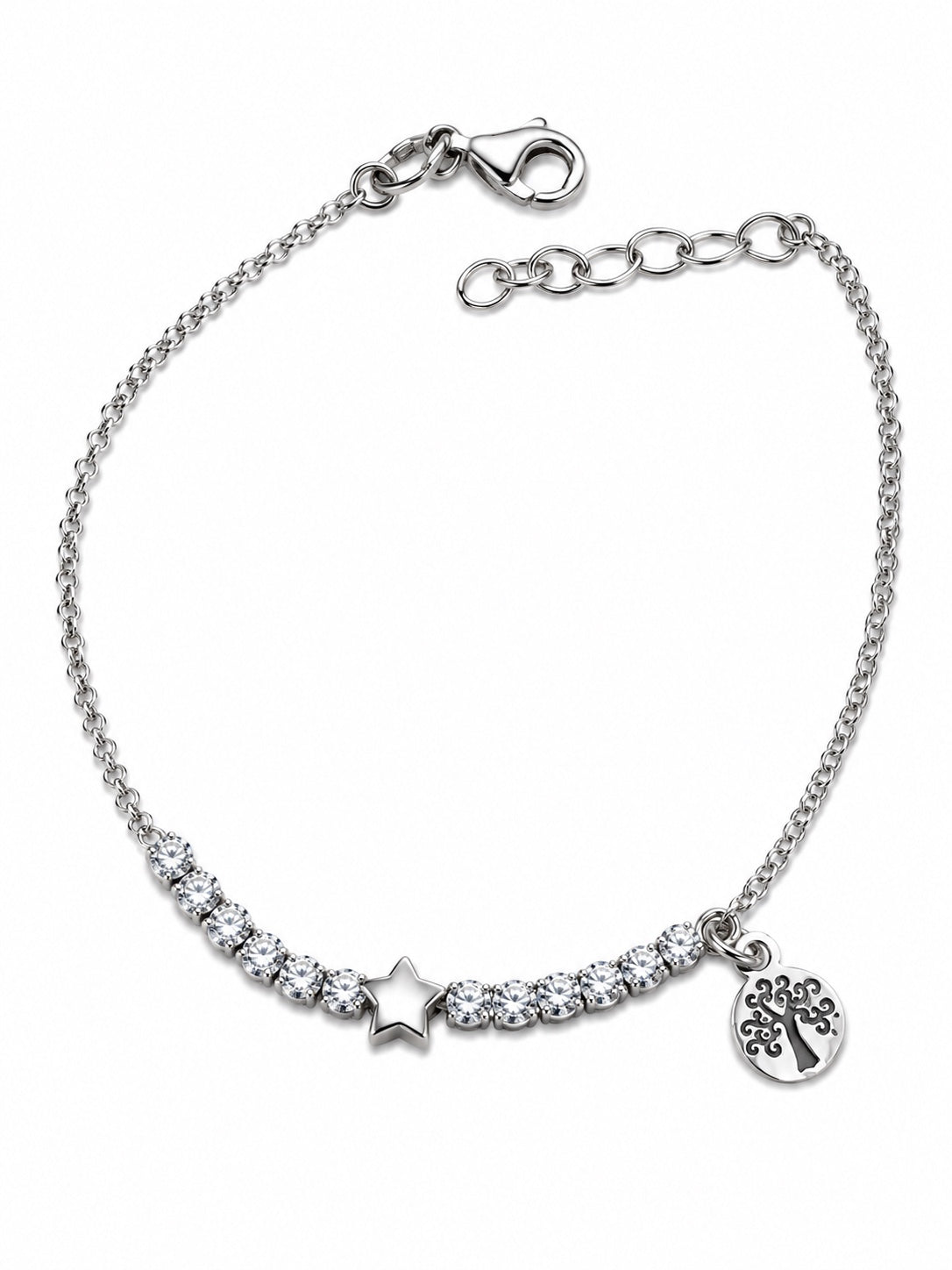 Bracciale catena e tennis centrale con stella e ciondolo albero della vita in Argento 925