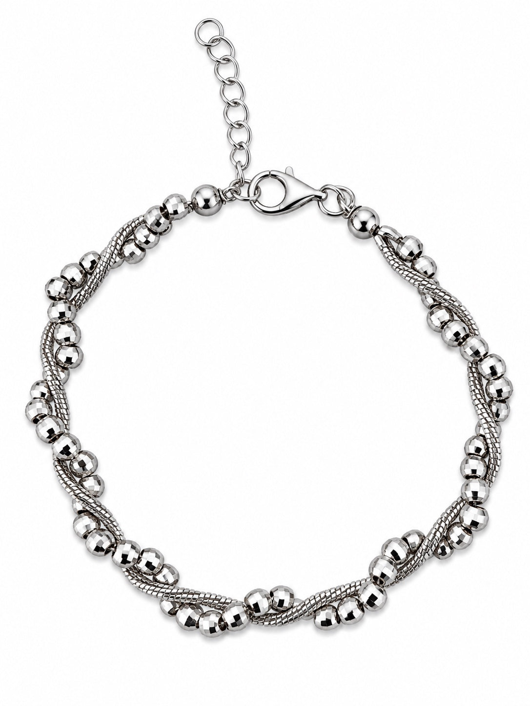 Bracciale torcion con catena e sfere diamante intrecciate in Argento 925 su sfondo bianco
