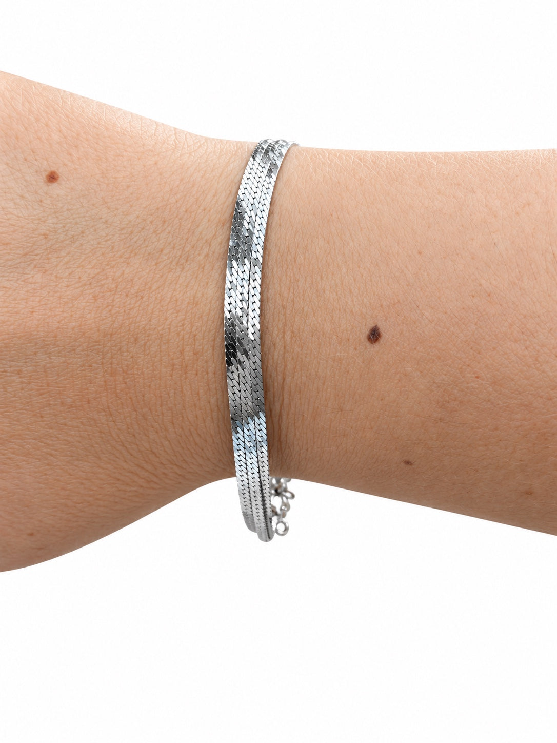 Bracciale tre fili di catena snake in Argento 925 indossato al polso