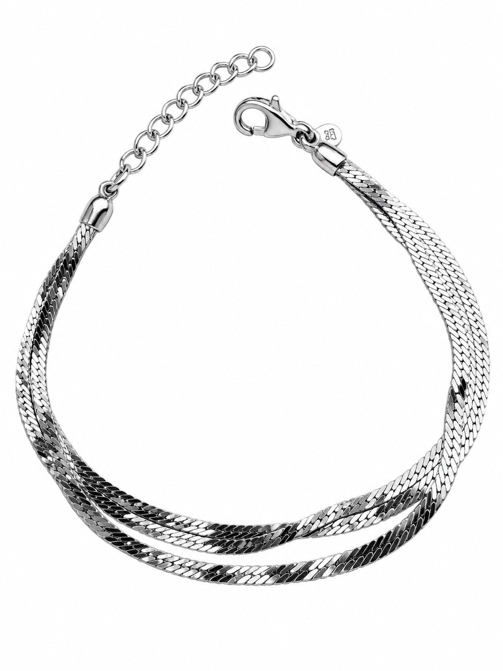 Bracciale tre fili di catena snake in Argento 925 con chiusura e catena di allungo