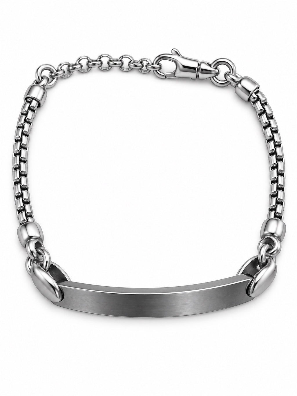 Bracciale uomo con piastrina color antracite opaca in Argento 925 su sfondo bianco