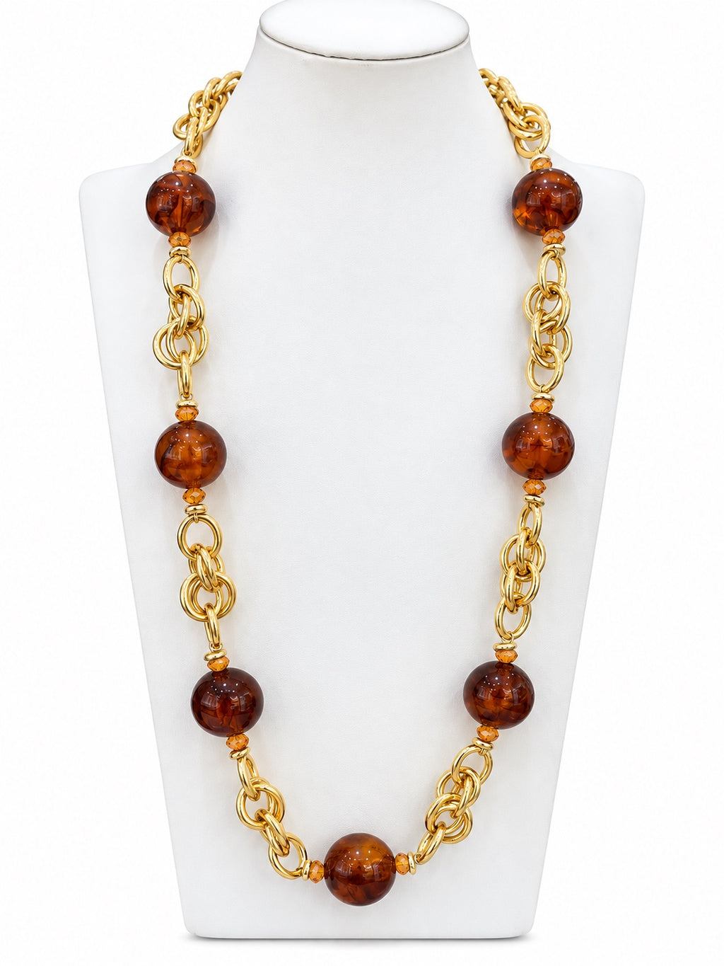 Collana torcion con boule ambra in resina e cristalli, vista completa