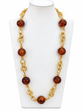 Collana torcion con boule ambra in resina e cristalli, vista completa