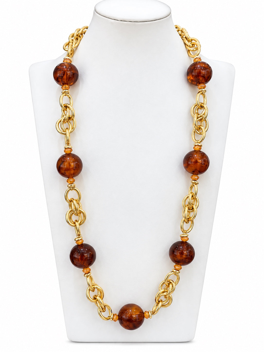 Collana torcion con boule ambra in resina e cristalli, vista completa