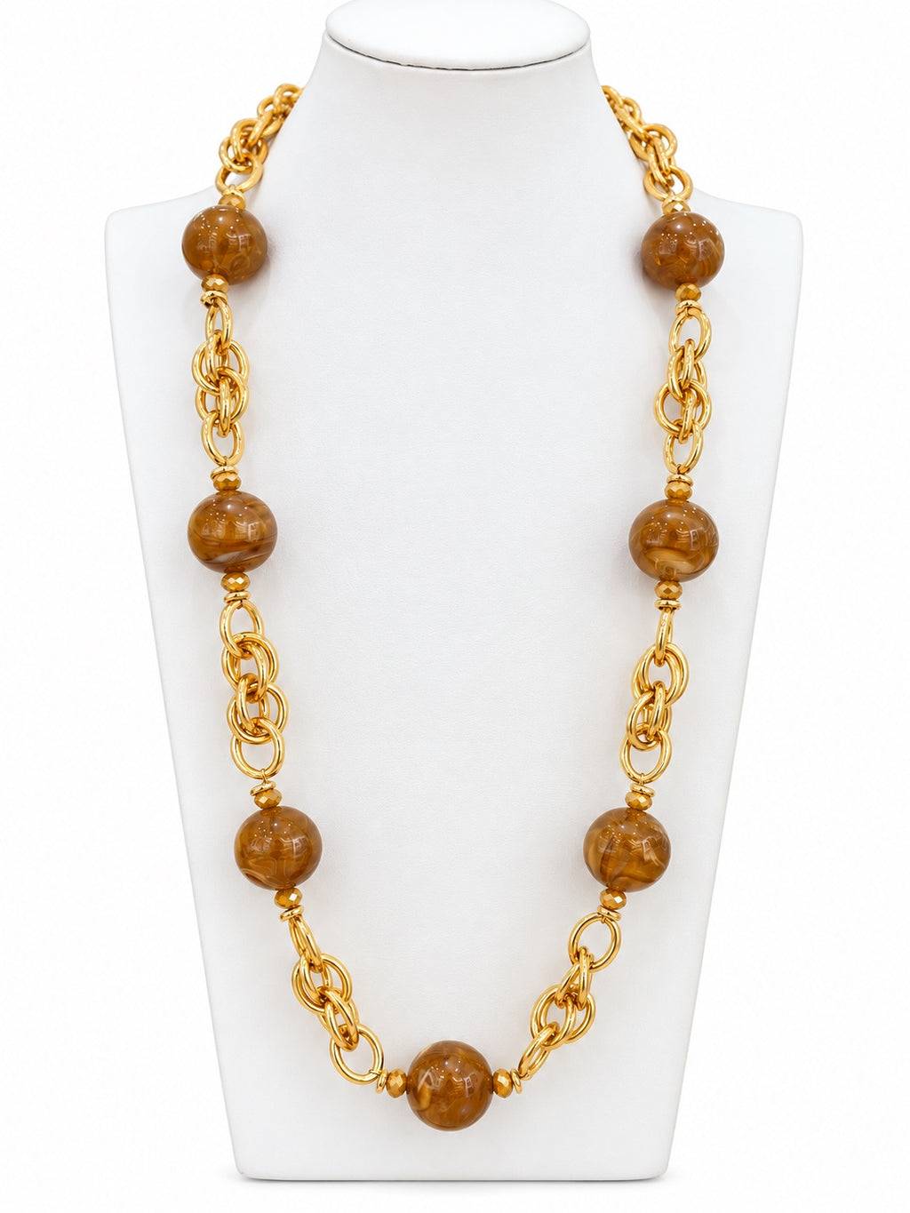 Collana torcion con boule ambra chiara in resina, vista completa