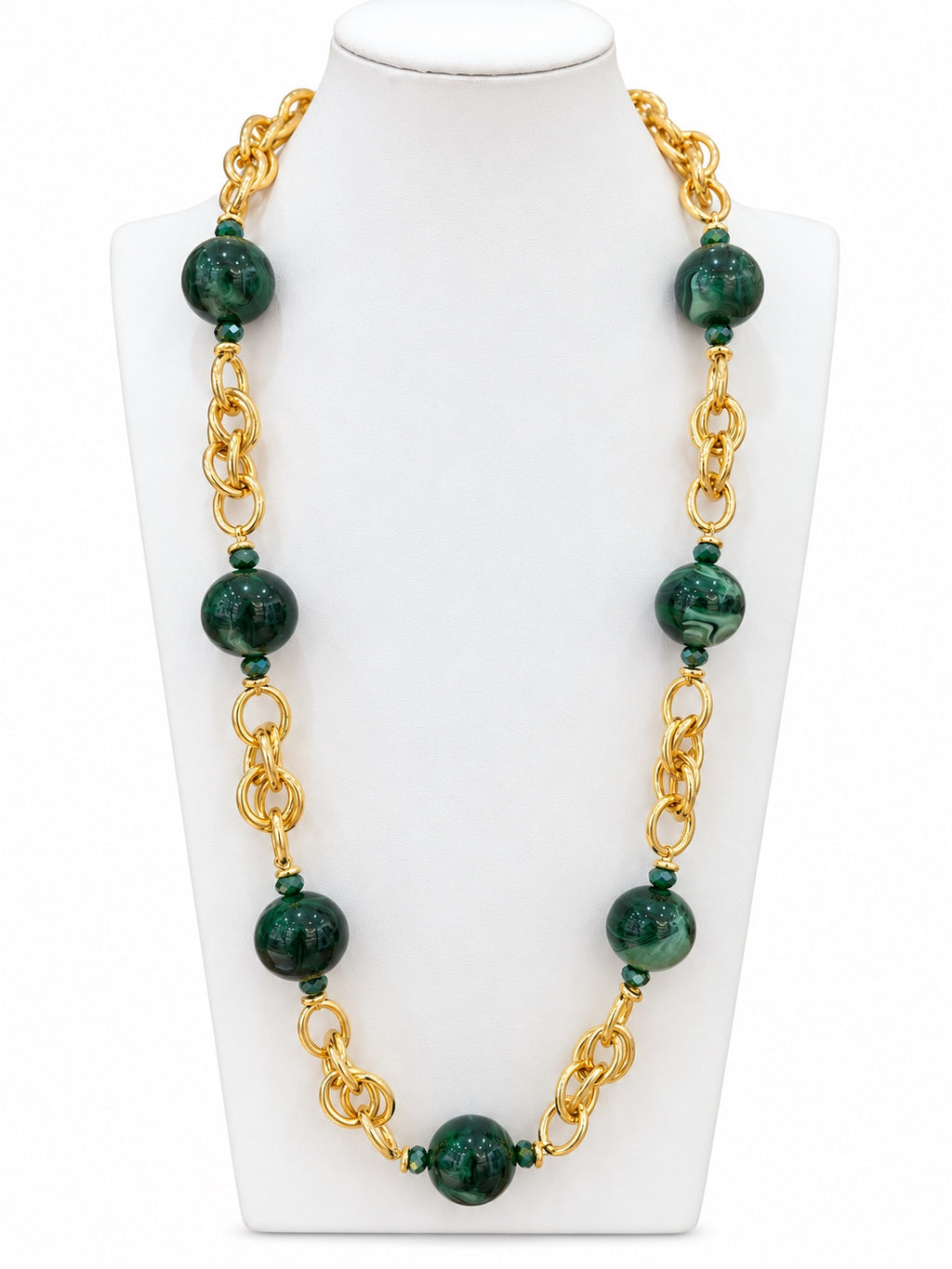 Collana torcion con boule verdi in resina, vista completa