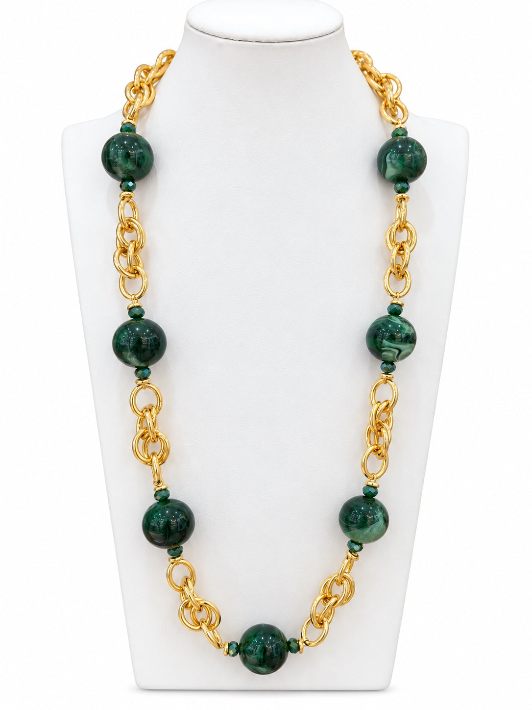 Collana torcion con boule verdi in resina, vista completa